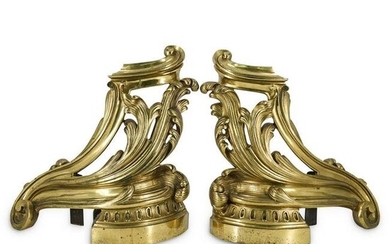 (2 Pc) Pair Of Ornate Bronze Andirons