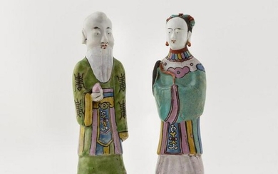 2 STANDING CHINESE IMMORTAL FIGURES, CARVED BASES
