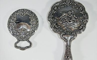 2 Sterling Mirrors with Putti, inc. Gorham