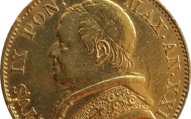 20 Lira 1866, Vatican, Pope Pius IX, Very Scarce, Gold