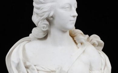 ITALIAN CARVED CARRARA MARBLE BUST OF WOMAN 19TH C. 27 18 13