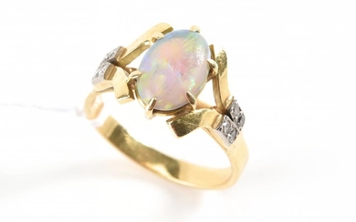 AN OPAL AND DIAMOND RING IN GOLD