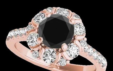 2.05 ctw Certified VS Black Diamond Solitaire Halo Ring 10k Rose Gold