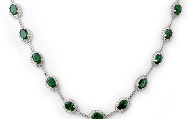 21.0 ctw Emerald & Diamond Necklace 10k White Gold