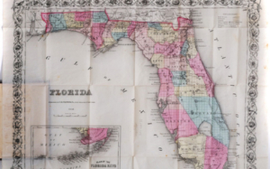 1856 MAP OF FLORIDA Colton, Hand-Colored