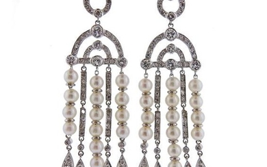 18k Gold Diamond Pearl Chandelier Earrings