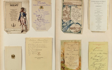 26 Lot de 8 cartes de menus gastronomiques. Datant de 1891 à 1939. Avec annotations...