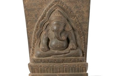 Antique Vietnamese Style Cham Stone Stele Ganesha