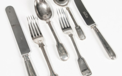 Assembled English "Fiddle and Thread" Pattern Sterling Silver Flatware Service