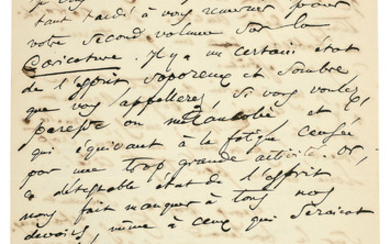 BAUDELAIRE, Charles (1821-1867). Lettre autographe signée à Champfleury. Bruxelles : lundi 13 nov. 1865.