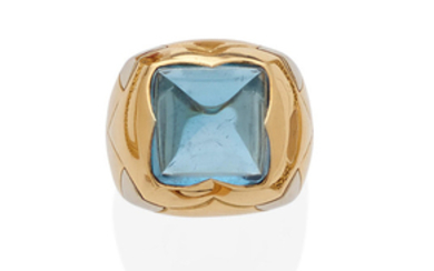 A blue topaz and 18k bi-color gold 'pyramid' ring,, Bulgari