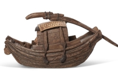 A BOAT-FORM YIXING TEAPOT AND COVER, 'CANAL BOAT', ZHOU DINGFANG (B. 1965)