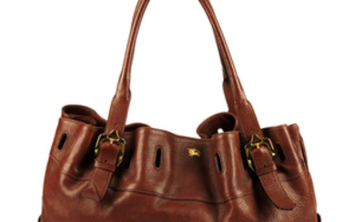 BURBERRY - a brown leather handbag.