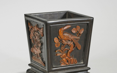 Chinese Carved Hardwood Brushpot