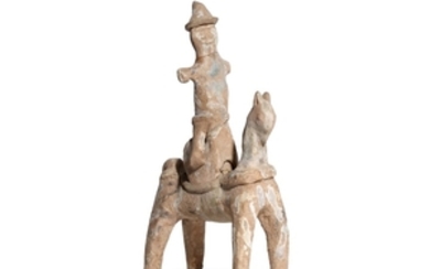A CLAY HORSE AND RIDER Circa 1st Millennium...