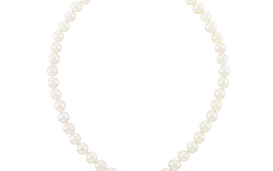 Cultured Pearl Necklace with Platinum and Diamond Clasp, Tiffany & Co., with Gold, Ruby and Diamond Enhancer