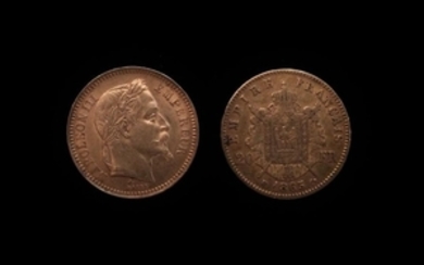 Deux pièces en or de 20 FF 1865 BB et 1862…