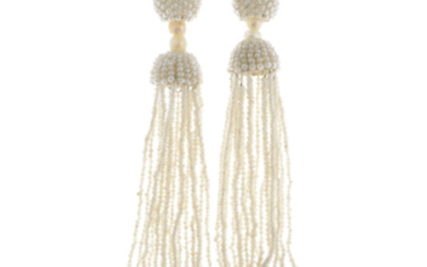 A pair of early 20th century 9ct gold seed pearl and cultured pearl tassel earrings.