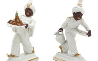 A Pair of English Porcelain Blackamoor Nubian Servant Figures