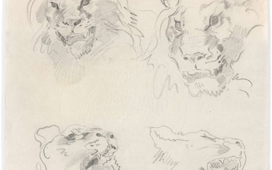Eugène DELACROIX Charenton-Saint-Maurice, 1798 - Paris, 1863 Deux têtes de lion et deux têtes de lionne