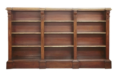 A Victorian oak and parcel-gilt three section open bookcase