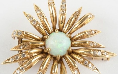 French 18k Gold, Diamond and Opal Floral Brooch