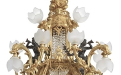 A FRENCH ORMOLU AND PATINATED BRONZE SIXTEEN-LIGHT CHANDELIER, LATE 19TH/EARLY 20TH CENTURY