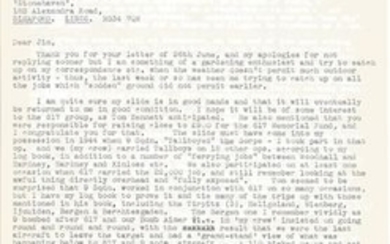 Greg Charlton 9 Sqn Tirpitz Raider typed signed letter to 617 Sqn Historian Jim Shortland dated 1987. Three page letter with...