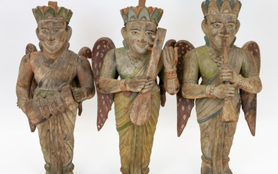A GROUP OF THREE INDIAN POLYCHROME FIGURATIVE WALL MOUNTS, LATE 19TH CENTURY