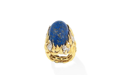 A lapis lazuli and diamond bombé ring,, by David Webb, circa 1970