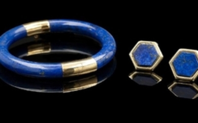 Lapis Lazuli and Gold Bracelet and Earrings