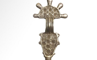 Large Silver Gothic Fibula Brooch, c. 6th Century A.D.