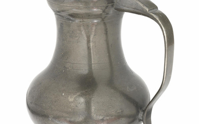 A late 18th century pewter unlidded pot-bellied measure, Scots Ale Standard Chopin capacity, Aberdeen or Inverness