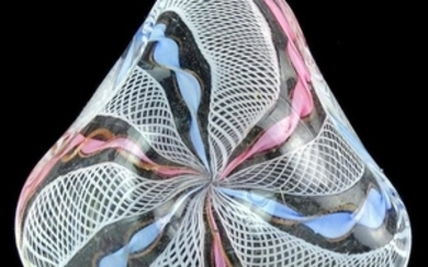 Murano Pink Blue White Ribbons Italian Art Glass Dish