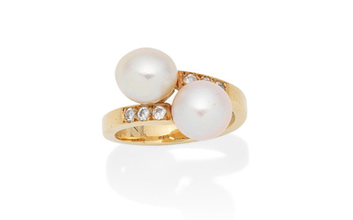 A natural pearl and cultured pearl crossover ring,, by Grima, circa 1974