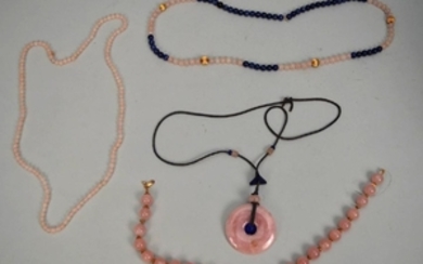 Lot of 4 necklaces, Pink Quartz and Lapis, One has
