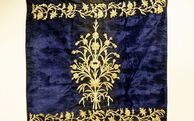 An Ottoman deep blue embroidered wrapping cloth bo…