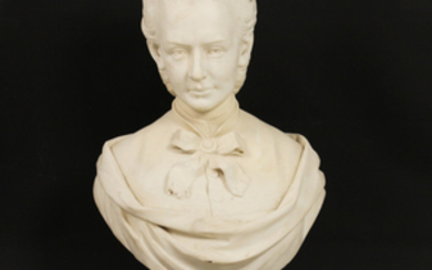 R.SCHMANTHALER, SIGNED MARBLE BUST OF WOMAN