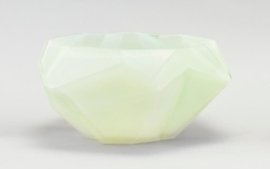 RUBA ROMBIC APPLE GREEN GLASS BOWL Reuben Haley for Consolidated Lamp & Glass Company. Height 4". Length 8.5".