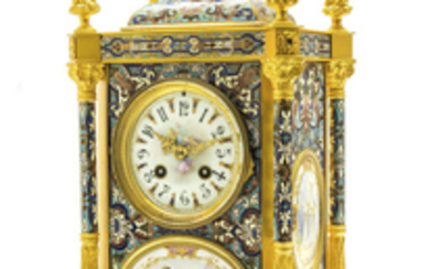 SAMUEL MARTI ENAMEL PAINTING CLOCK A fine manual-winding gilt-brass enamel decoration and painting clock with hour and half-hour striking and a coiled gong.