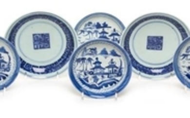 Six Chinese Export Blue and White Porcelain Plates