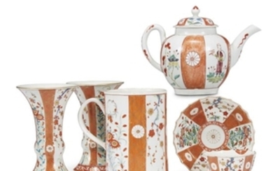 Six Worcester porcelain 'Scarlet Japan' patterned wares circa 1770...