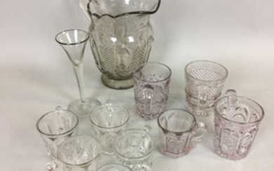 Ten Pieces of Colorless Pattern Glass Tableware