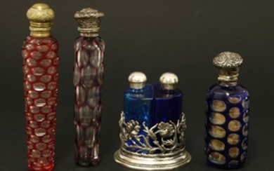 Three bohemian flash-dipped glass scent bottles