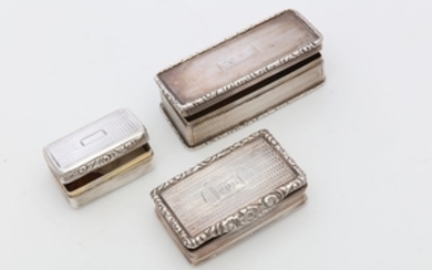Three George IV antique sterling silver snuff boxes,...