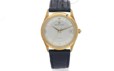 Universal Genève. A Yellow Gold Wristwatch with Two-Tone Textured Dial and Date