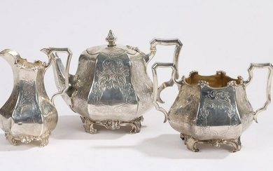 Victorian silver tea set, London 1845, maker John Eley
