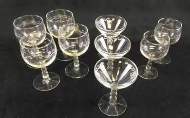 Vintage Etched Champagne Glass Set