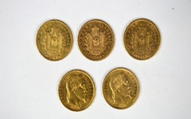 5 x 20 Francs Or Napoléon III tête laurée