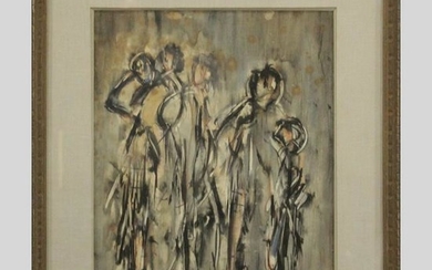 Yona Lotan (1926 - 1998) Mid-Century Modern Watercolor